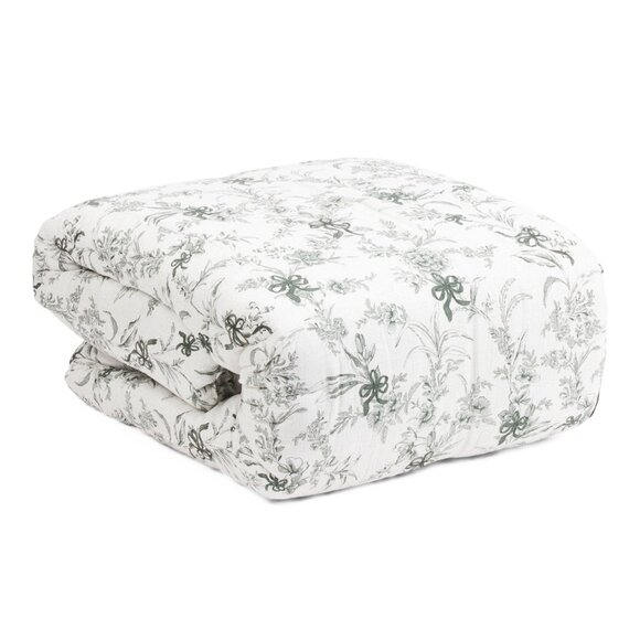 ENVOGUE HOLIDAY Green Toile And Bows Reversible Comforter Set - Picture 5 of 5
